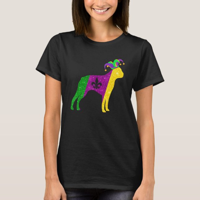 Camiseta Funny Boston Terrier Dog Mardi Gras Party Mask Bea (Frente)