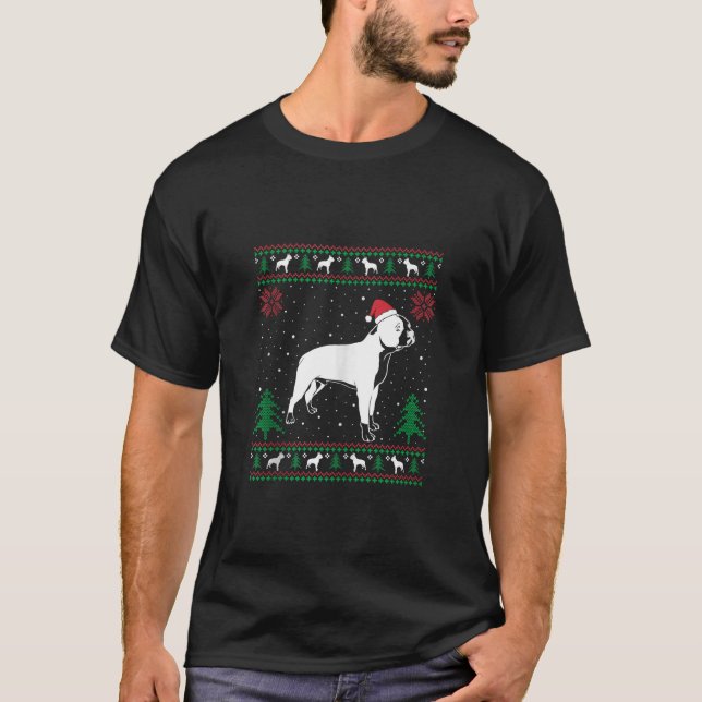 Camiseta Funny Boston Terrier Lover Santa Hat Ugly Christm (Frente)