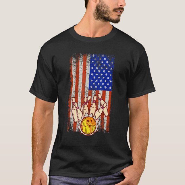 Camiseta Funny Bowler Vintage American Flag Team (Frente)