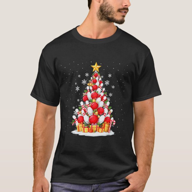 Camiseta Funny Bowling Christmas Tree Lights Xmas For Men & (Frente)