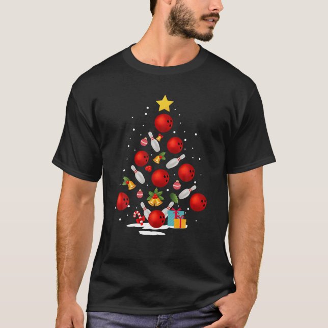 Camiseta Funny Bowling Christmas Tree Lights Xmas Gifts For (Frente)