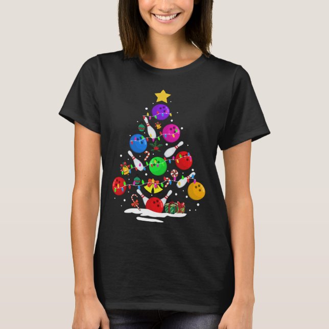 Camiseta Funny Bowling Ugly Christmas Tree Lights Xmas For  (Frente)