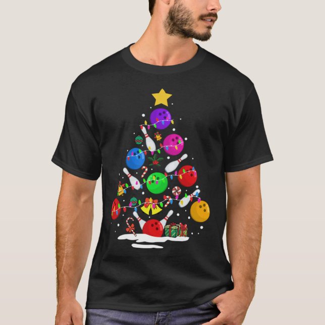 Camiseta Funny Bowling Ugly Christmas Tree Lights Xmas For  (Frente)