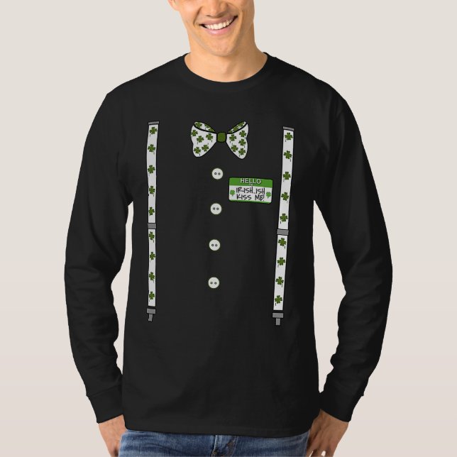 Camiseta Funny Bowtie Suspenders Irish ish Kiss Me St Patri (Frente)