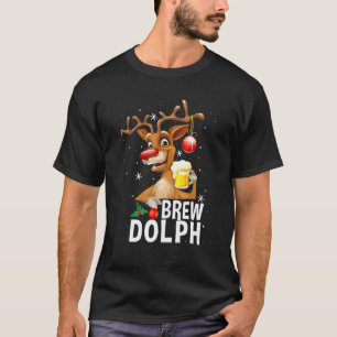 Camiseta Funny Brew Dolph Reindeer Bebendo Cerveja Correspo