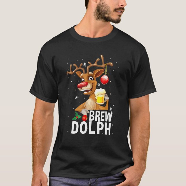 Camiseta Funny Brew Dolph Reindeer Bebendo Cerveja Correspo (Frente)