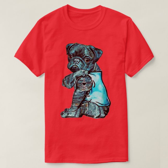 Camiseta Funny Brindle Pug Dog I Love Dad Tattoo Brindle Pu (Frente do Design)