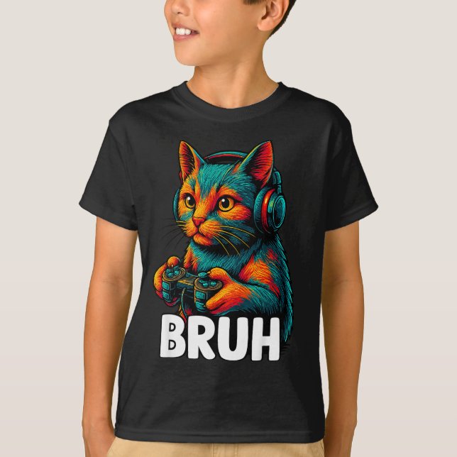 Camiseta Funny Bruh Cat Gamer Video Games Gaming For Men Bo (Frente)