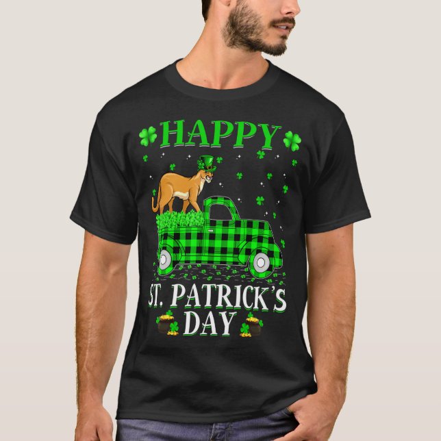 Camiseta Funny Buffalo Plaid Green Truck Cougar St Patrick  (Frente)