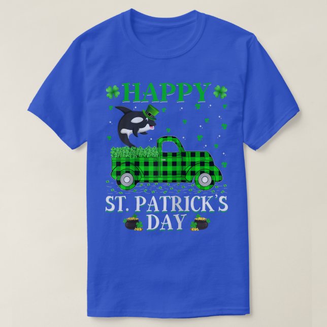 Camiseta Funny Buffalo Plaid Green Truck Orca Fish St Patri (Frente do Design)