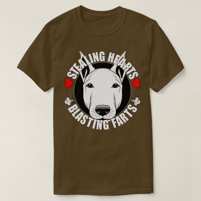 Camiseta Funny Bull Terrier Roubando Farinhas Explosivas (Frente do Design)