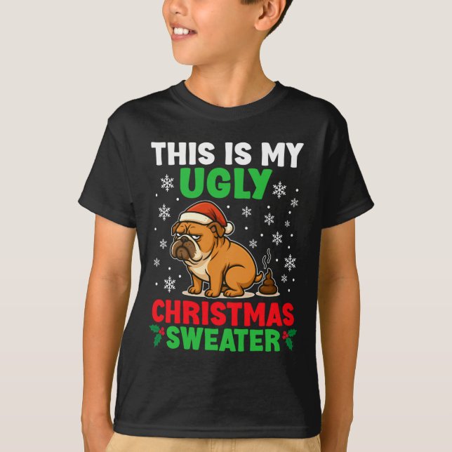 Camiseta Funny Bulldog Ugly Christmas Sweater Hilarious Dog (Frente)