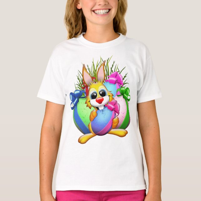 Camiseta Funny Bunny biting an Easter Egg (Frente)