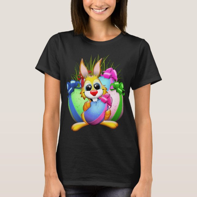 Camiseta Funny Bunny biting an Easter Egg (Frente)