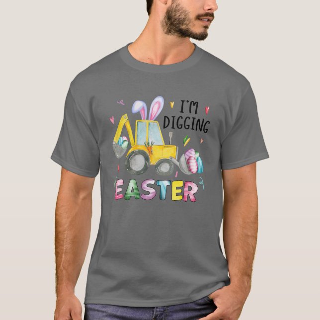Camiseta Funny Bunny Excavator Easter Egg Kid Boys Easter (Frente)