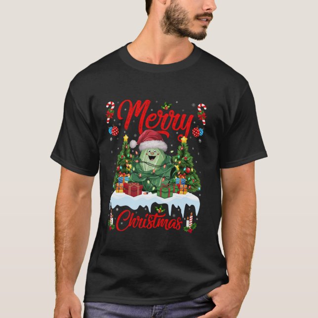 Camiseta Funny Cabbage Xmas Tree Lighting Santa Hlib (Frente)