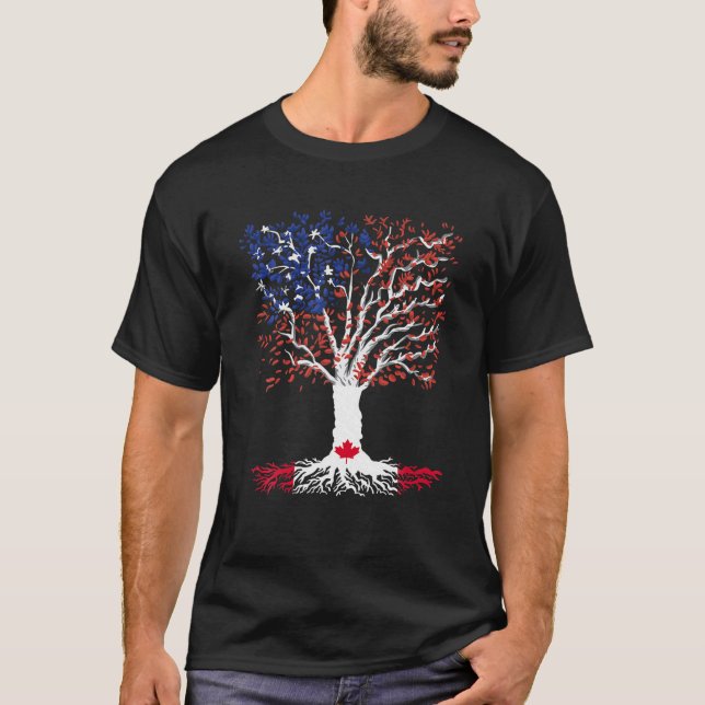 Camiseta Funny Canada Maple Leaf Canadian Roots American Fl (Frente)