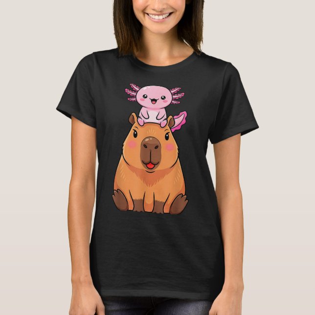 Camiseta Funny Capybara Axolotl Kawaii Kids Boys Girls Anim (Frente)