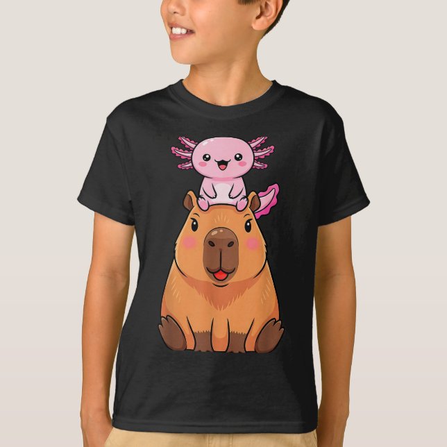 Camiseta Funny Capybara Axolotl Kawaii Kids Boys Girls Anim (Frente)