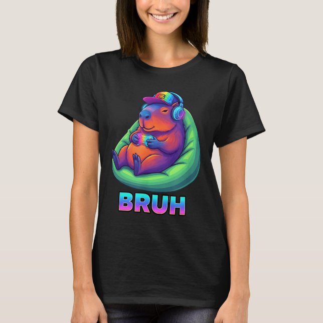 Camiseta Funny Capybara Bruh Video Games Lovers  (Frente)