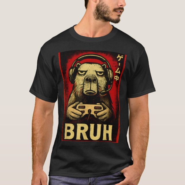 Camiseta Funny Capybara Gamer Bruh Graphic Tee Men Boys Tee (Frente)