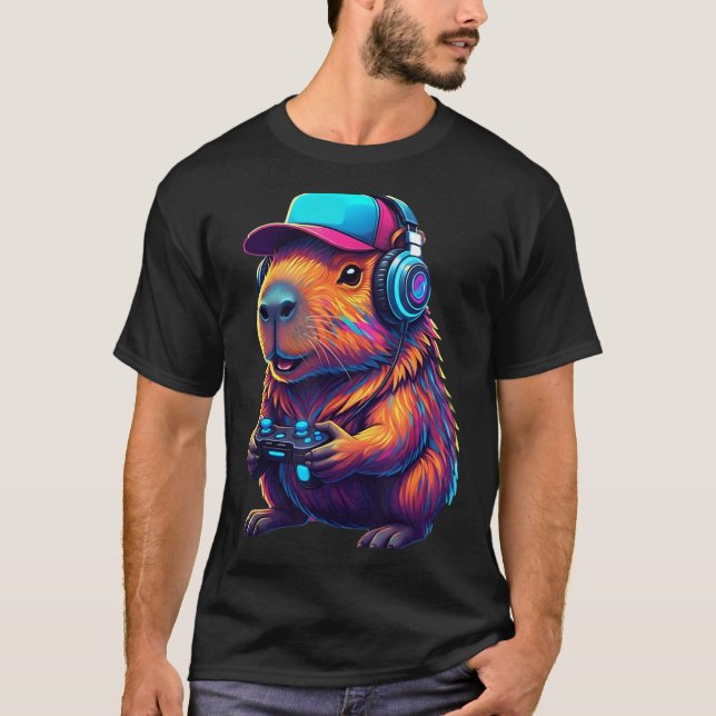Camiseta Funny Capybara Gamer Gaming Video Games Capybara  (Frente)