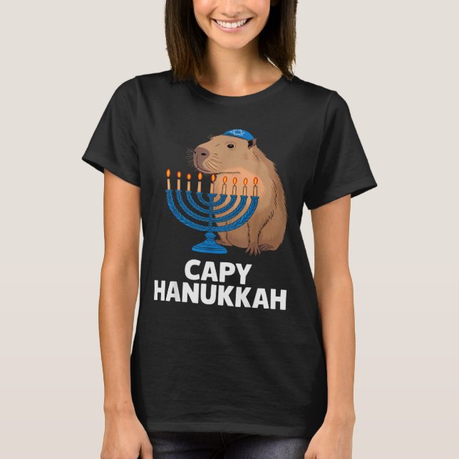Camiseta Funny Capybara Happy Hanukkah Chanukah Jewish Men  (Frente)