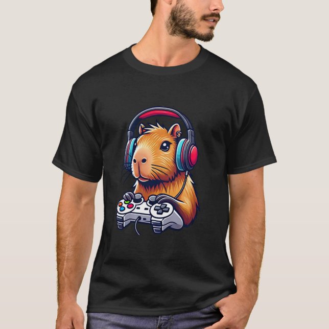 Camiseta Funny Capybara Jogando Videos games Jogos (Frente)