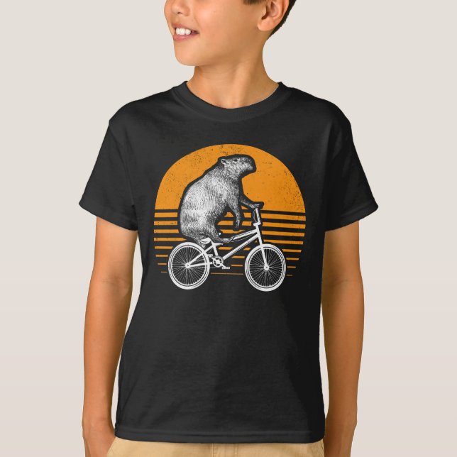 Camiseta Funny Capybara Riding Bike Retro Capibara Biciclet (Frente)