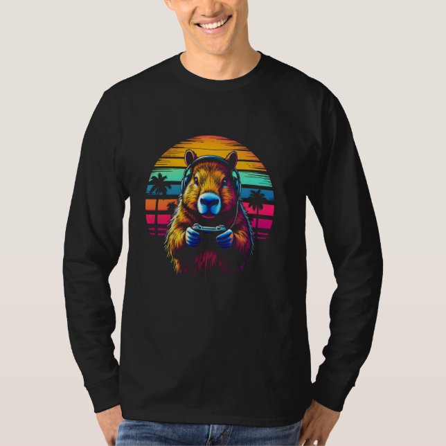 Camiseta Funny Capybara Tee Gamepad Fones de ouvido Videos  (Frente)