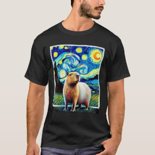 Camiseta Funny Capybara Van Gogh Estilo Starry Night Light