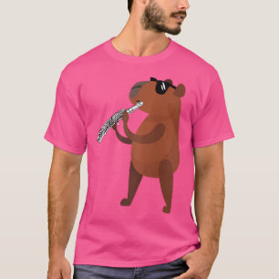 Camiseta Funny Capybara Vestindo óculos de sol tocando flau