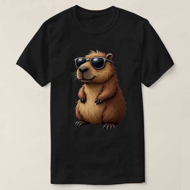 Camiseta Funny Capybara Vestindo óculos escuros (Frente do Design)