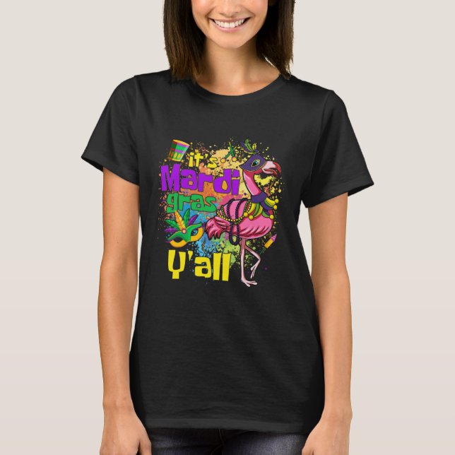 Camiseta Funny Carnival Party Gift Idea Flamingo Mardi Gras (Frente)