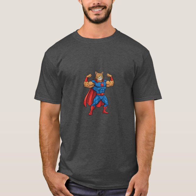 Camiseta Funny Cartoon Cat SuperHero (Frente)