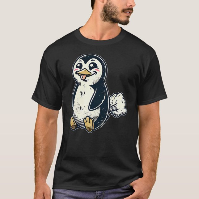 Camiseta Funny Cartoon Farting Penguin for Animal Lovers Fa (Frente)