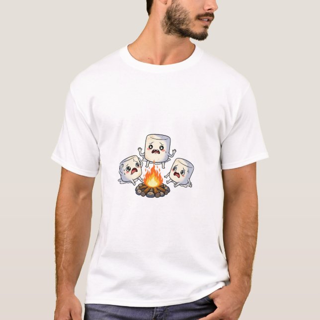Camiseta Funny Cartoon Marshmallows Panicking (Frente)