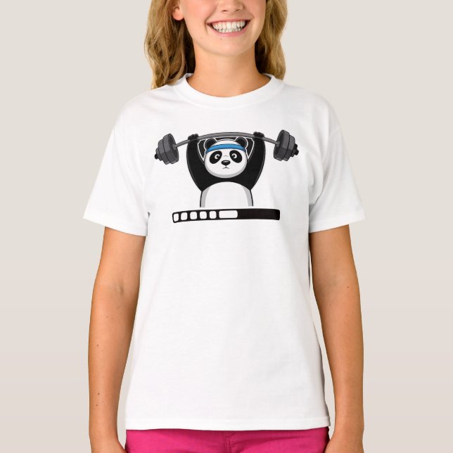 Camiseta Funny Cartoon Panda Weightlifting with 'Loading' (Frente)