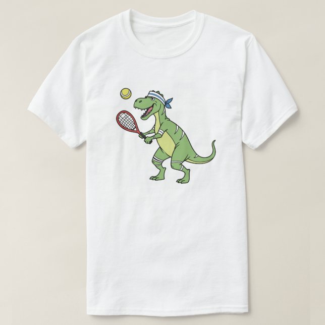 Camiseta  Funny Cartoon T-Rex Playing Tennis Dinosaur (Frente do Design)
