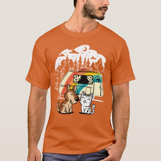 Camiseta Funny Cat and Dog Camping with Friends Caravan fri (Frente)