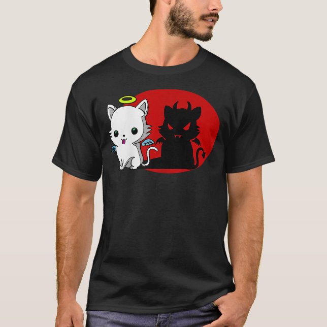 Camiseta Funny Cat Angel Outside Devil Inside Comic Shirt (Frente)
