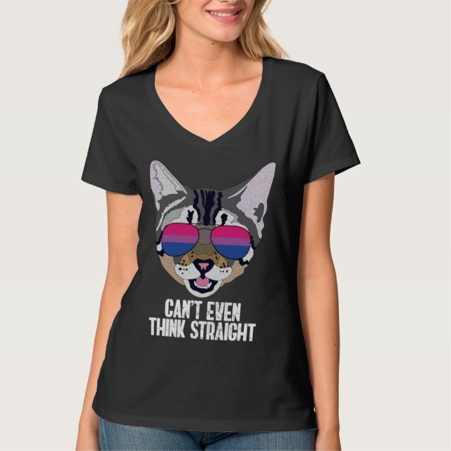 Camiseta Funny Cat Bisexual Can't Even Think Straight Bi Pr (Frente)