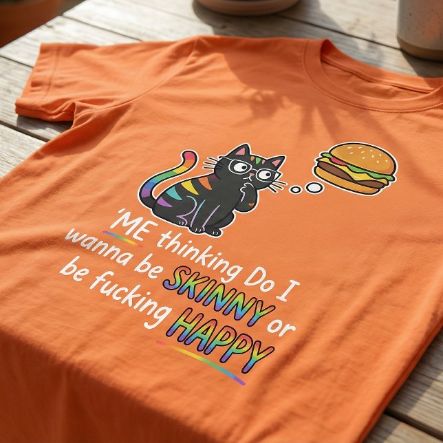 Camiseta Funny Cat Burger T-Shirt | Skinny or Happy Meme  (Criador carregado)