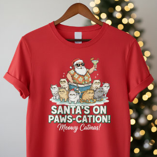 Camiseta Funny Cat Christmas – Santa on Paws-cation