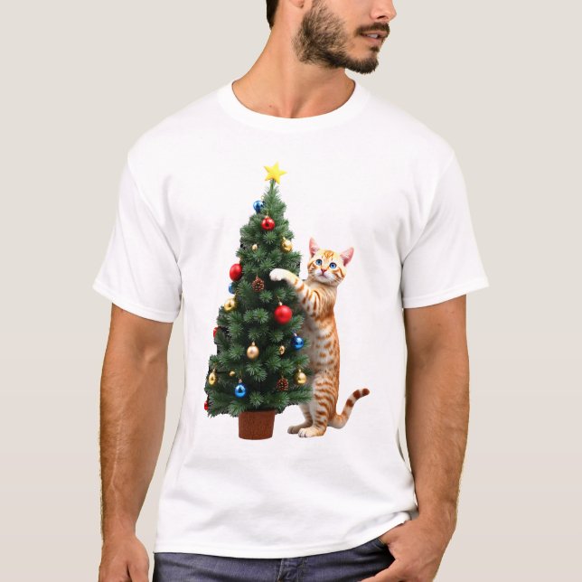 Camiseta Funny Cat Christmas Tree Xmas Gifts Men Women Kids (Frente)