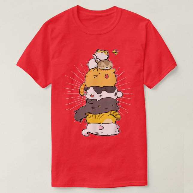Camiseta Funny Cat Cute Kitty Pile Cats Anime Kawaii Neko J (Frente do Design)