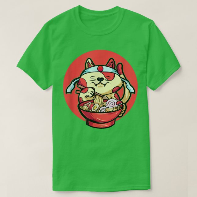 Camiseta Funny Cat Eating Ramen Cute Japanese Cat Ramen Noo (Frente do Design)