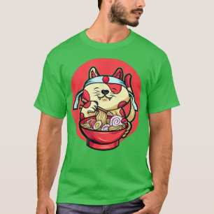 Camiseta Funny Cat Eating Ramen Cute Japanese Cat Ramen Noo