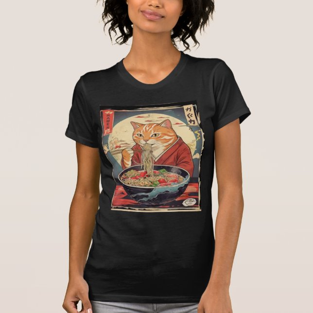Camiseta Funny cat Eating Ramen Japanese for cat lovers (Frente)