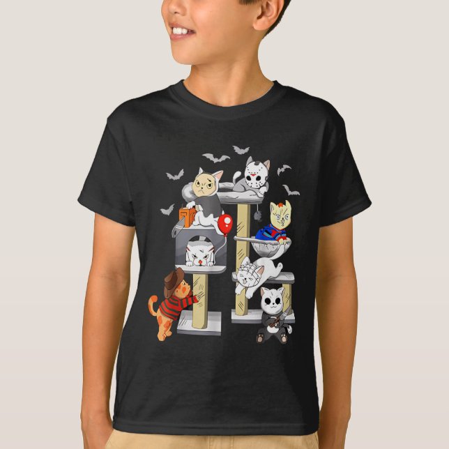 Camiseta Funny Cat Horror Movies Cute Halloween Cat Lovers  (Frente)